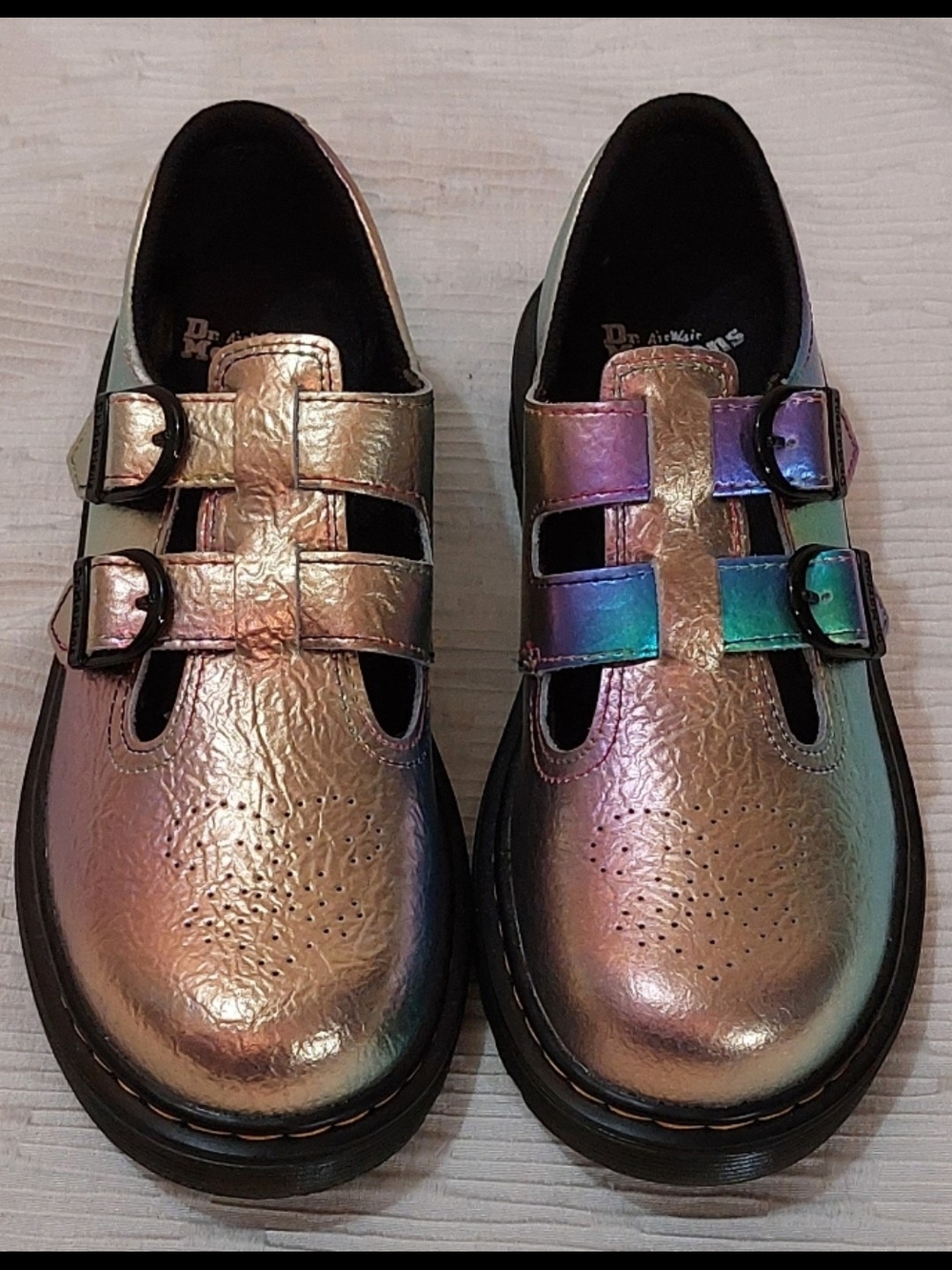Dr. Martens Kids Iridescent Mary Jane Shoes - Metallic Rainbow Sheen Kids Size 3
